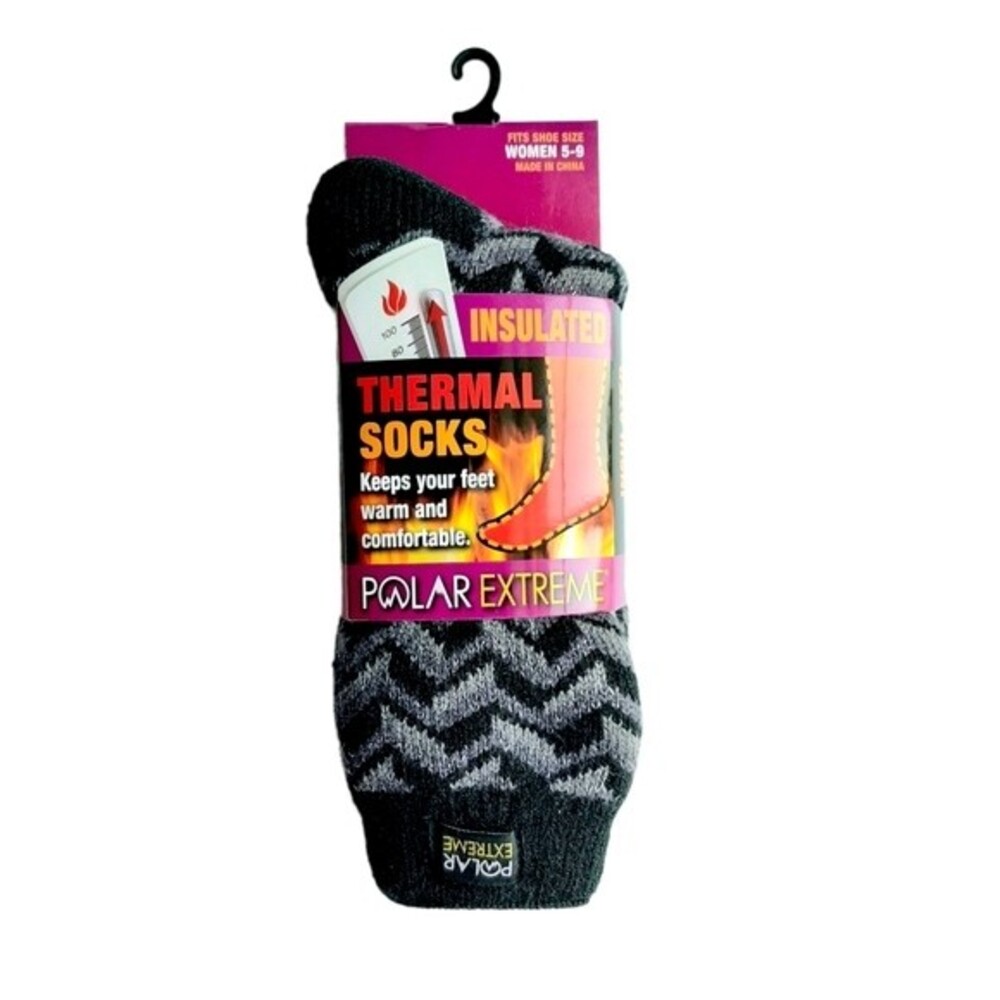 Polar Extreme Insulated Thermal Socks Cozy Warm Thick Fleece Black Grey Metallic